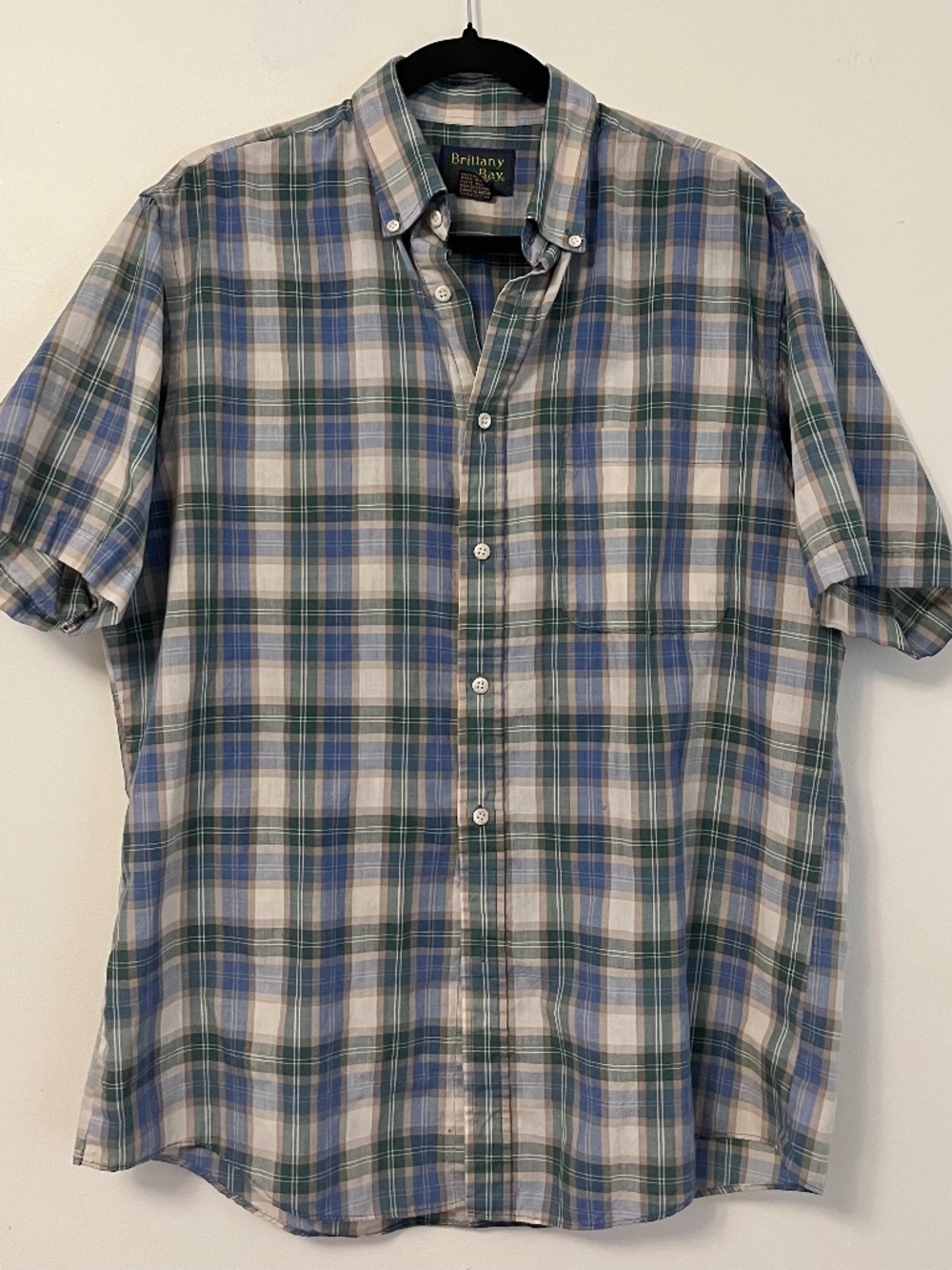 VINTAGE 90s Brittany Bay plaid short sleeve button down shirt M blue